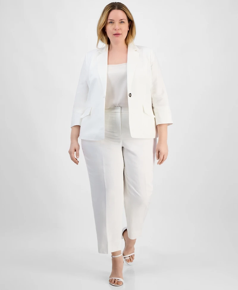 Kasper Plus Linen-Blend Blazer