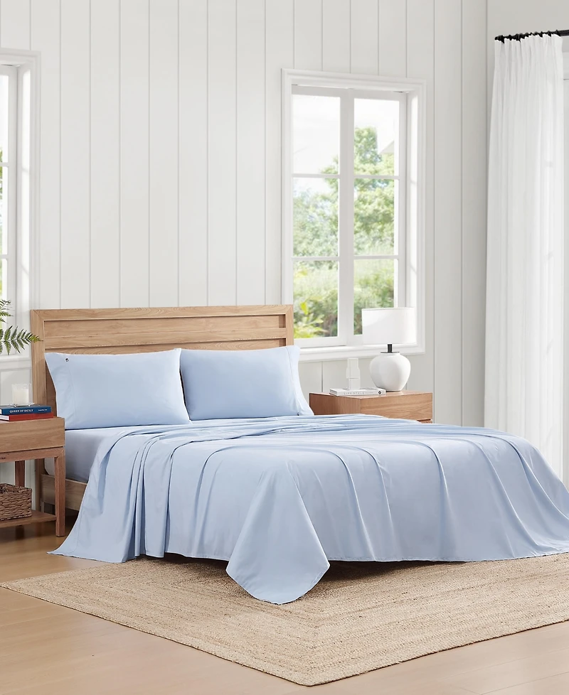 Tommy Hilfiger Solid 200-Thread Count Cotton Percale -Pc. Sheet Set