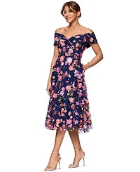 Xscape Women's Off-The-Shoulder Embroidered Floral Dress