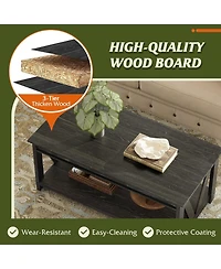 Wlive Farmhouse Coffee Table,Living Room Table with Storage,43 in Wood Center Table with V-Shaped Frame for Home Office,Apartment,Charcoal Black