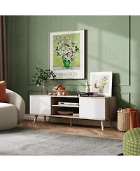 Wlive Tv Stand for 55 60 inch Boho Entertainment Center with Storage Cabinets Console Living Room Decor