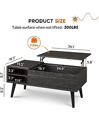 Wlive Wood Lift Top Coffee Table with Hidden Compartment and Adjustable Storage Shelf, Lift Tabletop Dining Table for Home Living Room, Office