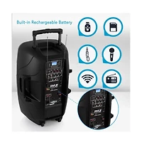 SereneLife 15" Portable Bluetooth Pa Speaker with Dual Wireless Mics, 1600W