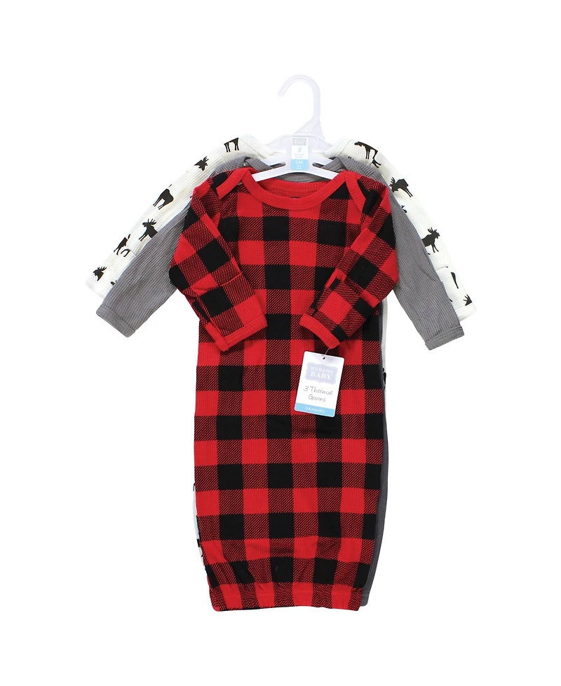 Hudson Baby Boys Thermal Gown 3pk, Sage Dinosaur, Newborn