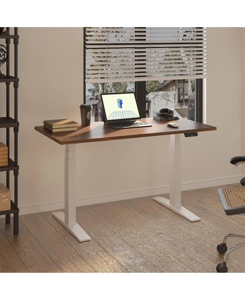 Flexispot E7-commercial 55 W Electric Adjustable Standing Desk, Black Walnut Top, White Base