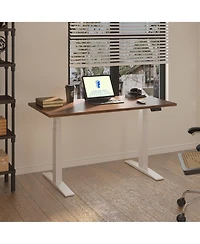 Flexispot E7-commercial 55 W Electric Adjustable Standing Desk, Black Walnut Top, White Base