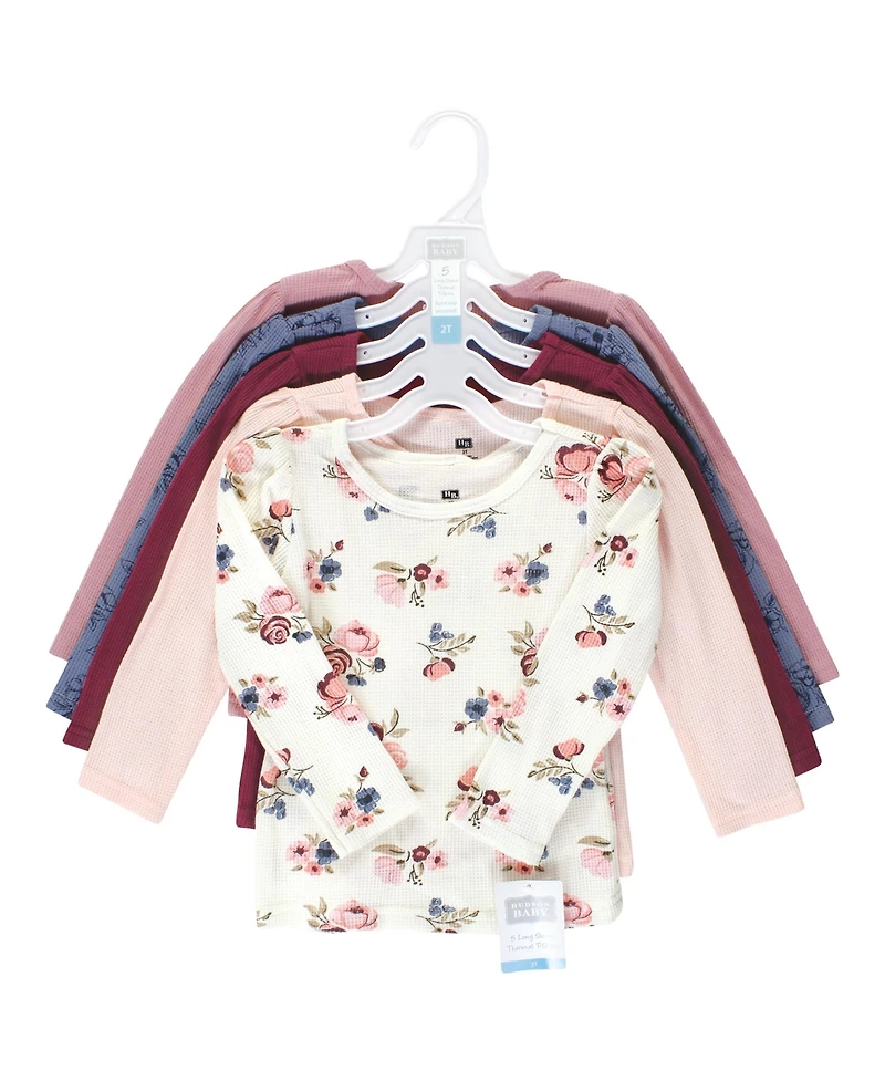 Hudson Baby Girls Thermal Long Sleeve Tees 5pk, Dusty Rose Floral