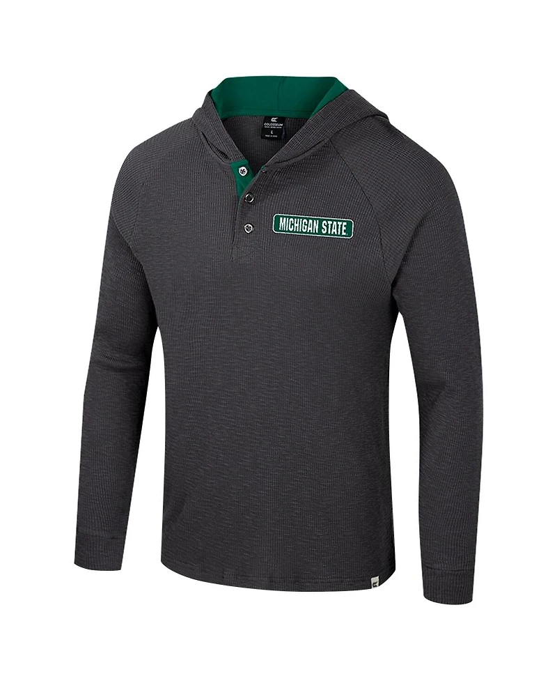 Colosseum Men's Charcoal Michigan State Spartans DuJour Raglan Long Sleeve Henley Hoodie T-Shirt