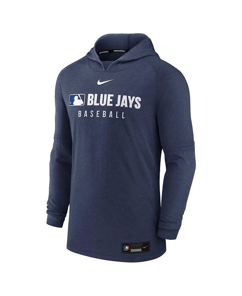 Nike Men's Heather Navy Toronto Blue Jays Authentic Collection Tri-Blend Performance Pullover Hoodie