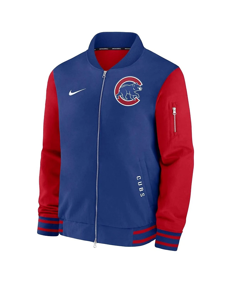 Nike Men's Royal/Red Chicago Cubs Authentic Collection Dugout Full-Zip Bomber Jacket