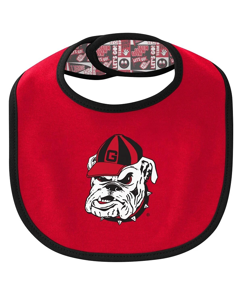 Outerstuff Baby Boys and Girls 3-Piece Georgia Bulldogs Dynamic Duo Bodysuit, Bib and Cuffed with Knit Hat Set