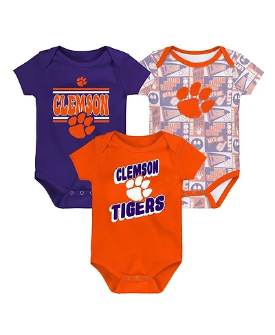Outerstuff Newborn Orange Clemson Tigers Sunday Comics 3-Pack Bodysuit Set