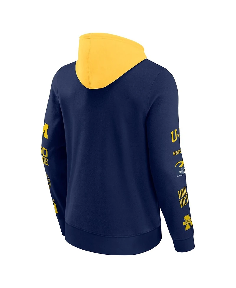 Fanatics Men's Navy/Maize Michigan Wolverines Color Block Badge Fleece Pullover Hoodie
