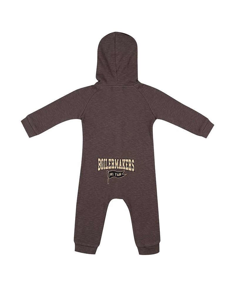 Colosseum Baby Boys and Girls Charcoal Purdue Boilermakers Zando-Zan Waffle Full-Snap Hooded Romper