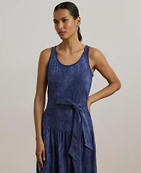 Lauren Ralph Lauren Women's Print Belted Slub Jersey Tiered Dress