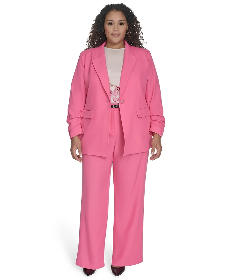 Calvin Klein Plus One-Button Ruched-Sleeve Jacket