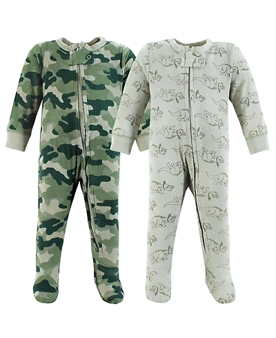 Hudson Baby Baby Boys Hudson Cozy Thermal Zippered One-Piece Outfits 2-Pack
