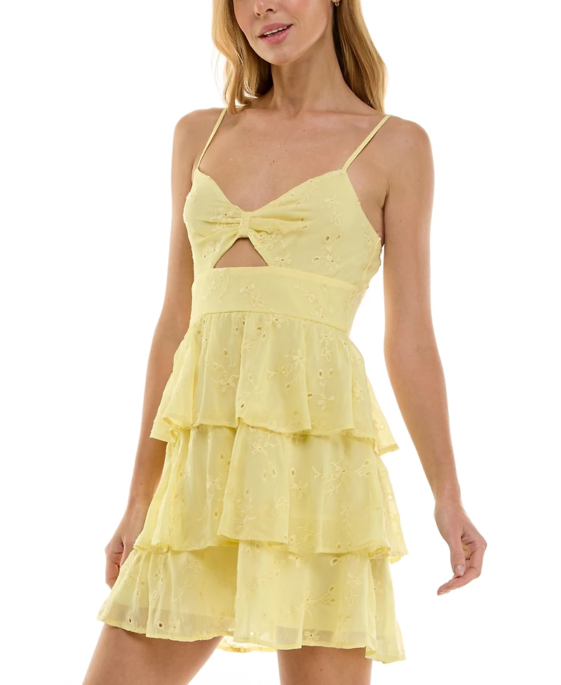 Trixxi Juniors' Keyhole-Front Tiered Sleeveless Mini Dress