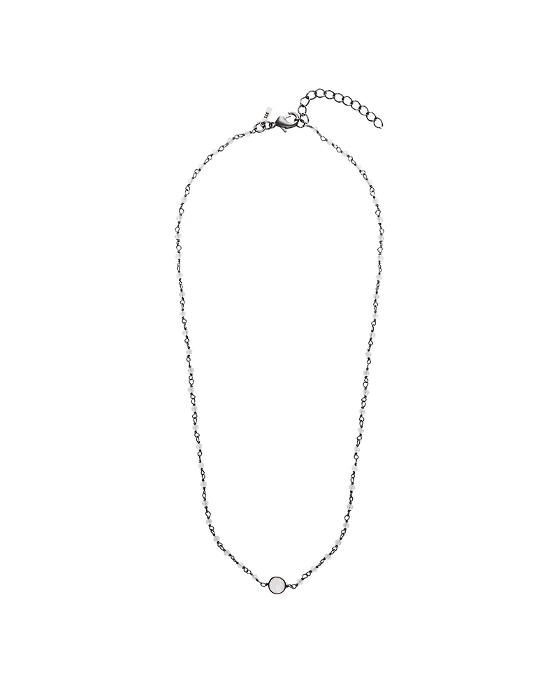 Adornia Fine Labradorite Rosary Necklace with Moonstone Center Stone black rhdodium .925 sterling silver