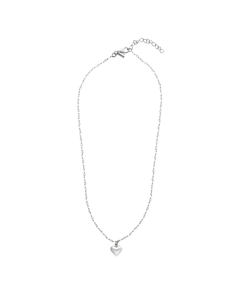 Adornia Fine Freshwater Pearl Rosary with Heart Pendant Necklace black rhodium .925 sterling silver
