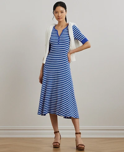 Lauren Ralph Lauren Women's Striped Waffle-Knit Cotton Henley Dress