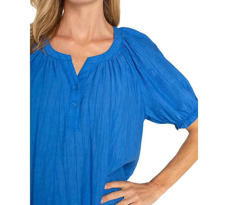 Liverpool Los Angeles Petite Textured Puffed-Sleeve Top