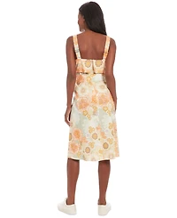 London Times Women's Printed Belted Sleeveless Midi Dress
