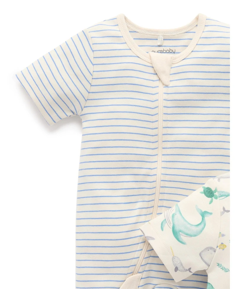 Purebaby Baby Boys Short Sleeve 2 Pack Zip Coverall