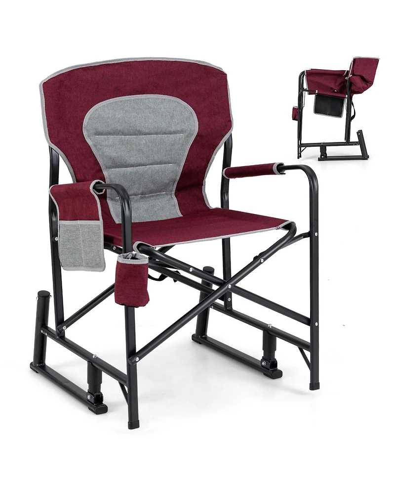 Outdoor Rocker Camping Chair with Dual Springs and Padded Back