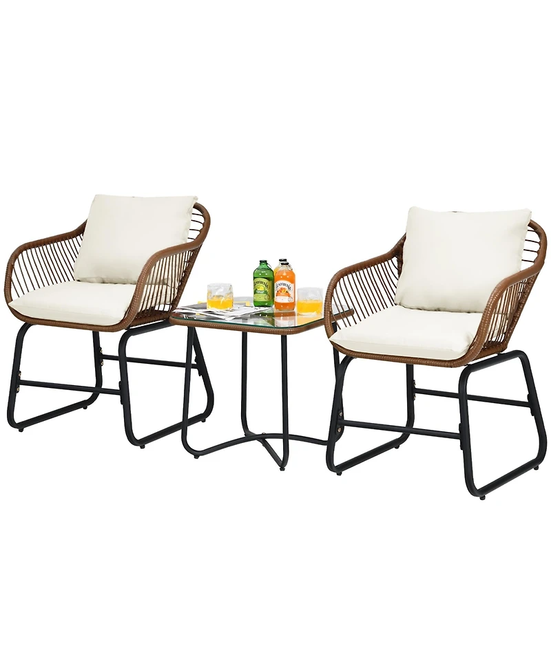 Gymax 3 Piece Patio Conversation Furniture Set Outdoor Bistro Set w/ Cushions