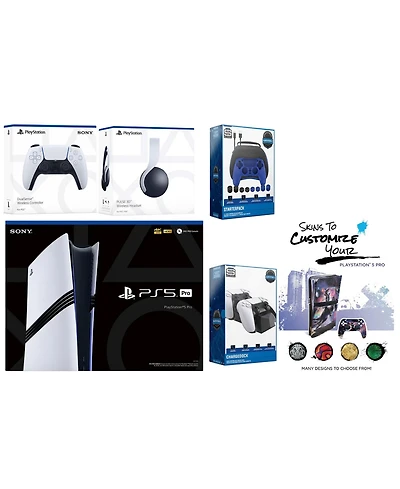 Sony Playstation 5 Pro Bundle with White Pulse Headset, Extra Controller, Pro Gamer Kit, Dual Charge Dock and MightySkins Decal Voucher Plus 2 Year Cp