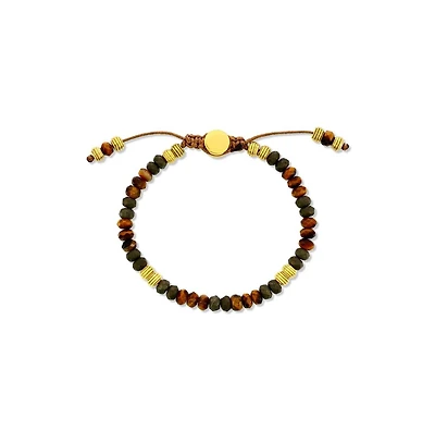 Stainless Steel, 6mm Genuine Bead Adjustable Bracelet