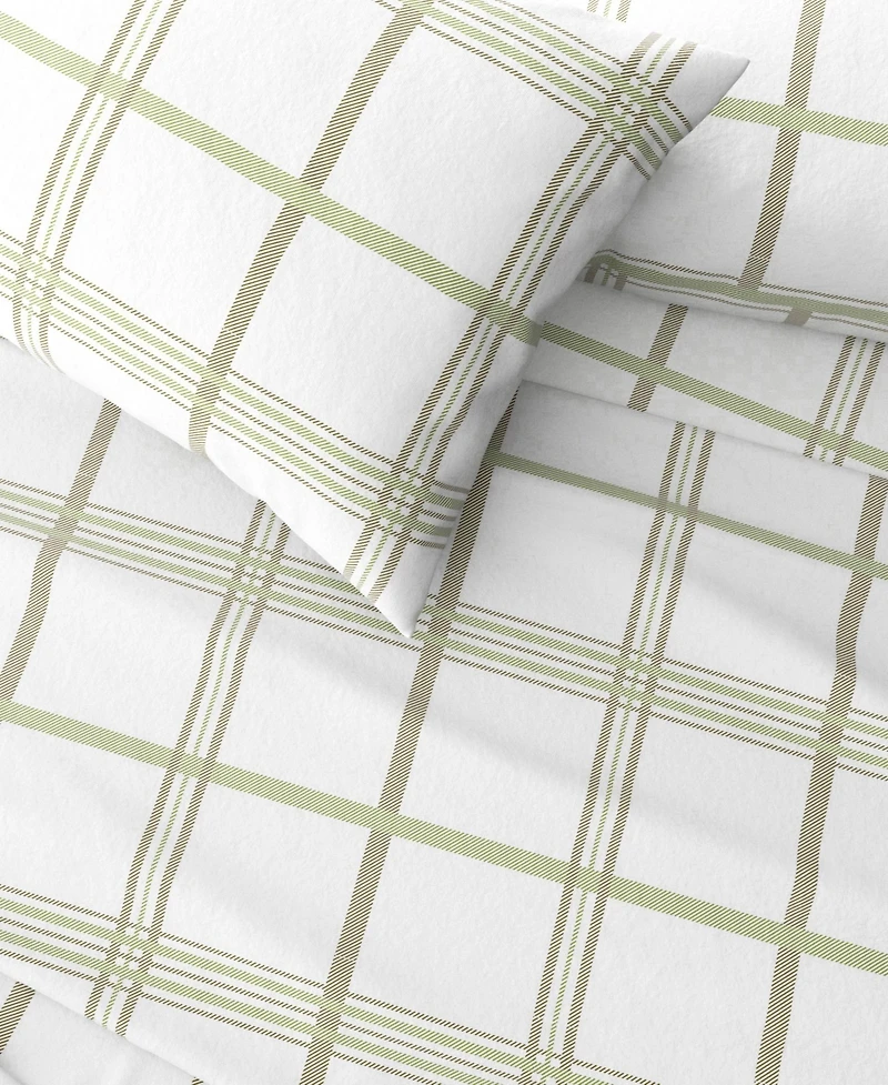 Linery & Co. 100% Turkish Cotton Flannel Printed Sheet Set - Windowpane