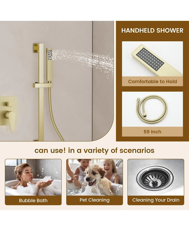 Casainc Led Light Pressure-balanced Valve Included All-In-One Kit With Rough In-Valve Thermostatic Shower System Body Jets