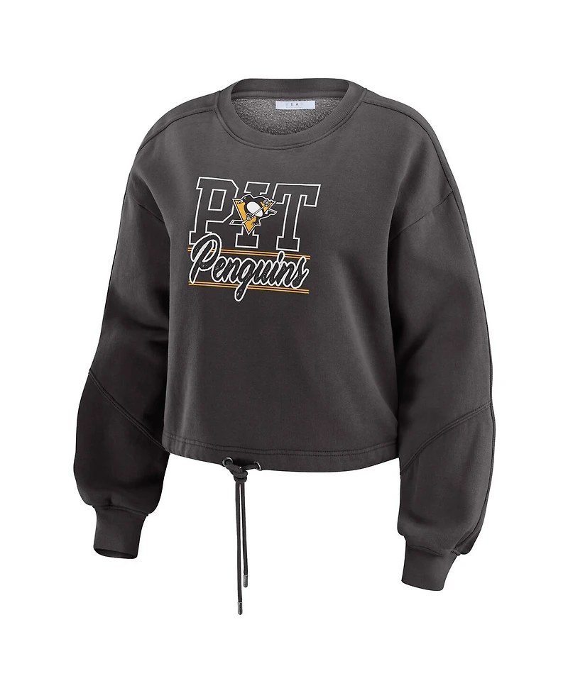 Wear by Erin Andrews Women's Black Pittsburgh Penguins Washed Fleece Sweatshirt & Shorts Lounge Set