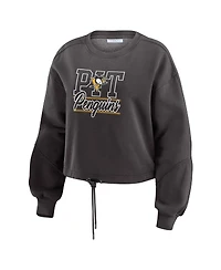 Wear by Erin Andrews Women's Black Pittsburgh Penguins Washed Fleece Sweatshirt & Shorts Lounge Set