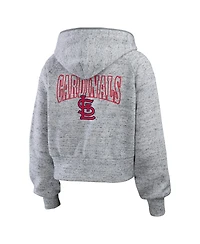 Wear by Erin Andrews Women's Heather Gray St. Louis Cardinals Speckled Fleece Cropped Full-Zip Hoodie