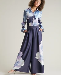 Muse Women's Floral Satin Collared Button-Front Blouse