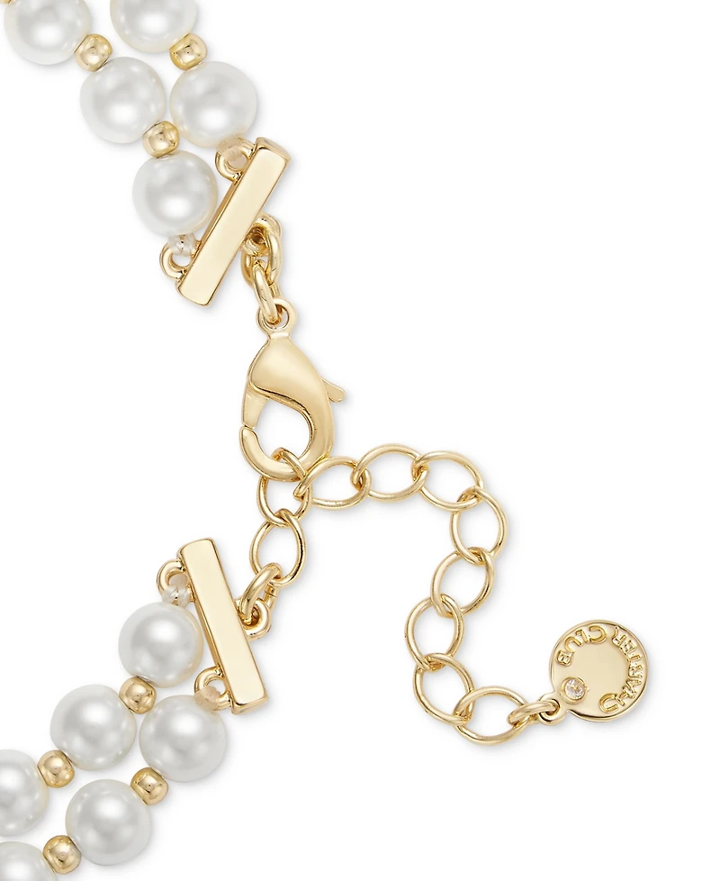 Charter Club Gold-Tone Pave & Imitation Pearl Double Strand Pendant Necklace, 16" + 2" extender, Exclusively at Macy's