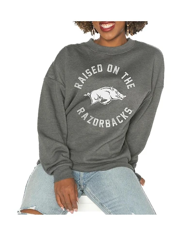 Gameday Couture Women's Charcoal Arkansas Razorbacks Good Vibes Premium Fleece Drop Shoulder Pullover Sweatshirt