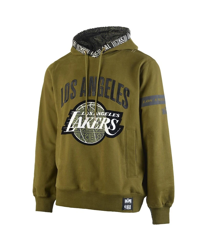 Two Hype x Nba Men's Olive Los Angeles Lakers Culture Hoops Collection Premium Pullover Hoodie