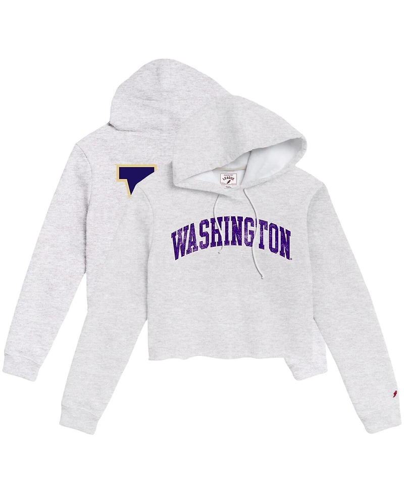 League Collegiate Wear Women's Ash Washington Huskies 2-Hit 1636 Cropped Pullover Hoodie