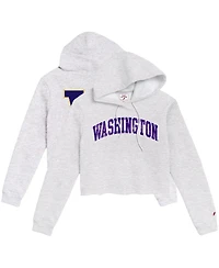 League Collegiate Wear Women's Ash Washington Huskies 2-Hit 1636 Cropped Pullover Hoodie