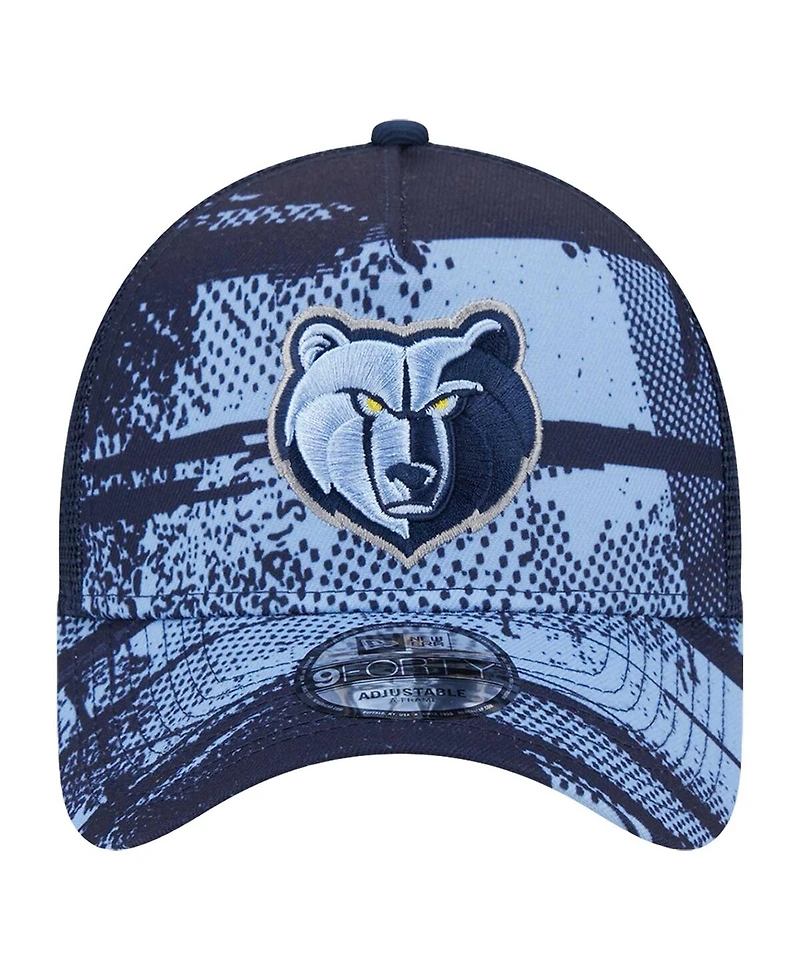 New Era Men's Navy/Light Blue Memphis Grizzlies Tip Off A-Frame Trucker 9FORTY Adjustable Hat