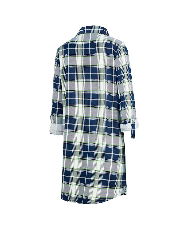 Concepts Sport Women's College Navy Seattle Seahawks Ashford Plaid Knit Nightshirt
