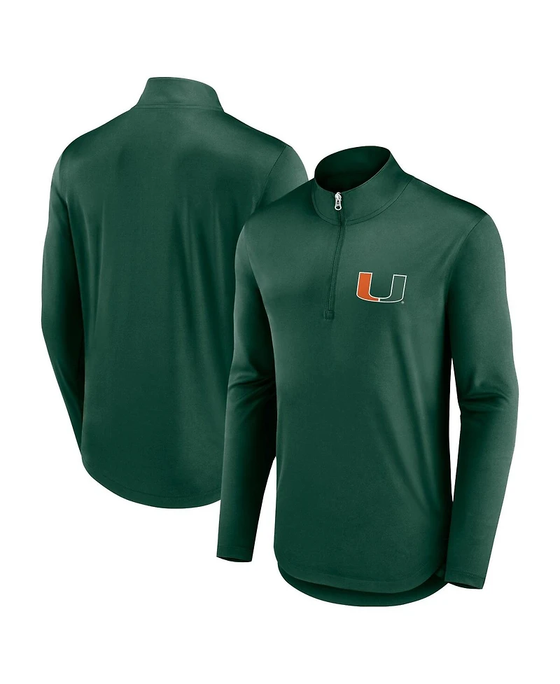 Fanatics Men's Green Miami Hurricanes Quarterback Mock Neck Quarter-Zip Top