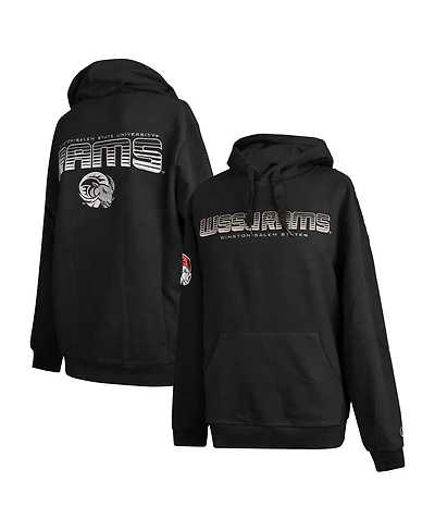 Fisll Men's Black Winston-Salem State Rams Puff Print Sliced Pullover Hoodie