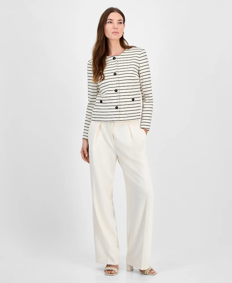 Bar Iii Women's Striped Knit Button-Front Cropped Jacket, Exclusively at Macy's