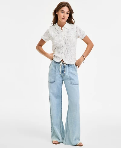 Lucky Brand Women's Patch Pocket Drawstring-Waist Wide-Leg Jeans