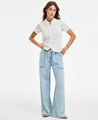Lucky Brand Women's Patch Pocket Drawstring-Waist Wide-Leg Jeans